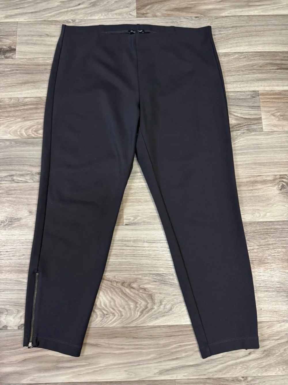 Eileen Fisher Pull-On Knit Slim Fit Pant Elastic Waist Ankle Zip Size Large